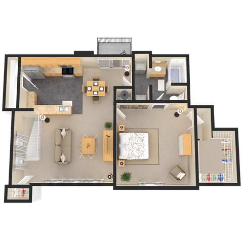 Floor plan for 1 bed, 1 bath, 966 sqft